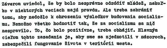 Strojopisný výňatok zo zápisnice z mimoriadneho zasadnutia 25. novembra 1989