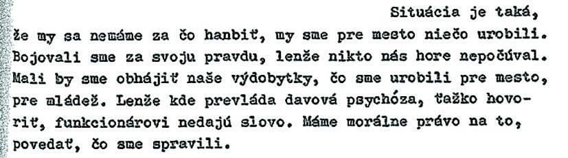 Strojopisný výňatok zo zápisnice mimoriadneho zasadnutia rady MsNV z 28. novembra 1989